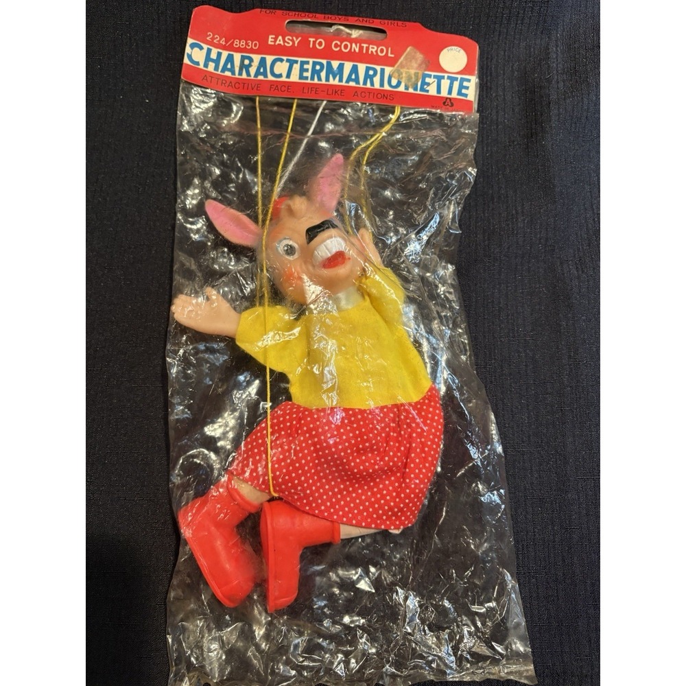 Vintage Character Marionette Puppet Donkey Figure Red Boots Japan 224/8830 NEW